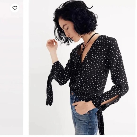 Madewell Tops - Madewell 100% Silk Star Scatter Tie Sleeve Button Down Top  Medium